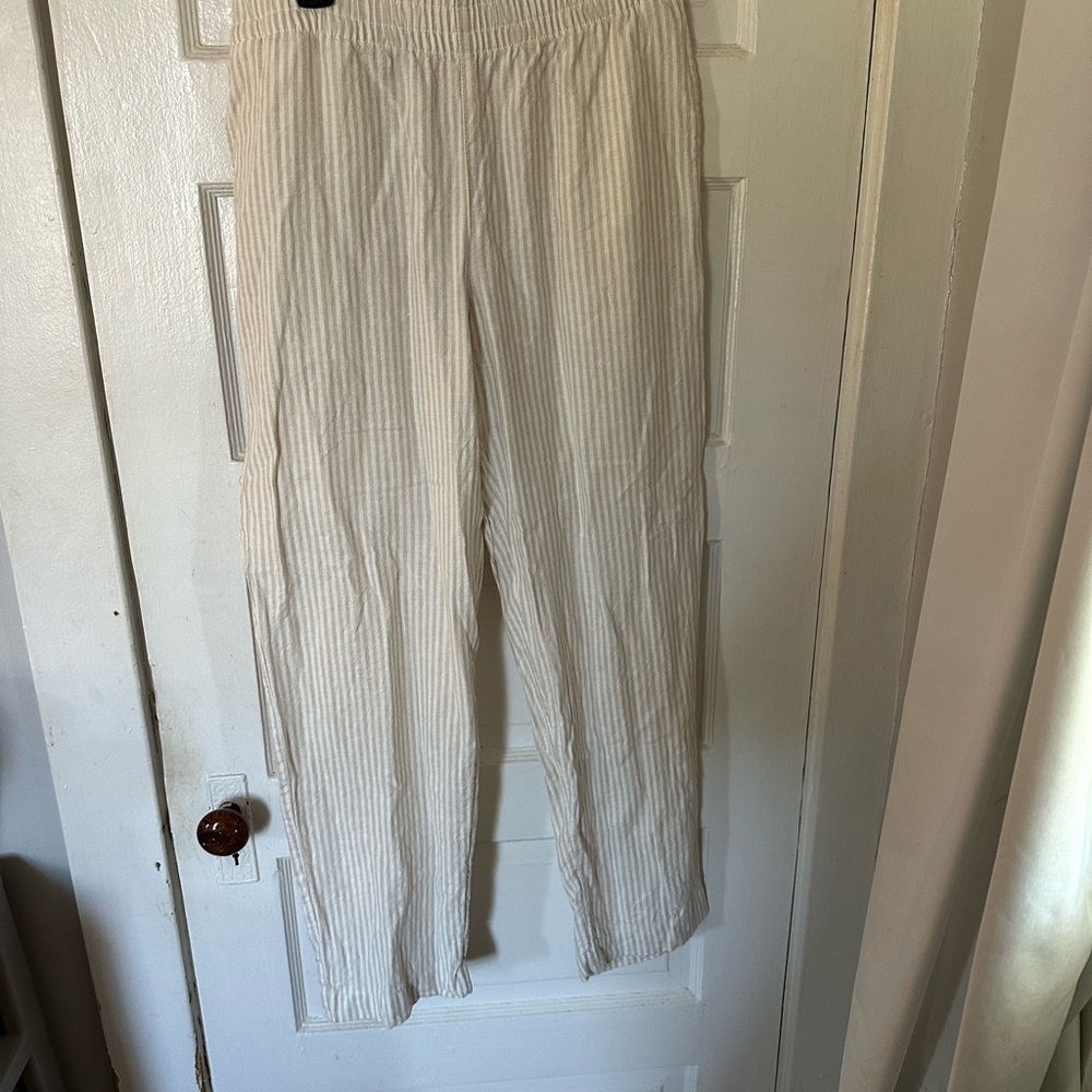 Old Navy Cream and White Striped Pants